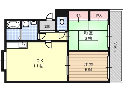 第1古曽部ハイツ(2LDK/1階)の間取り写真