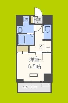 ララプレイス京町堀プロムナード(1K/6階)の間取り写真