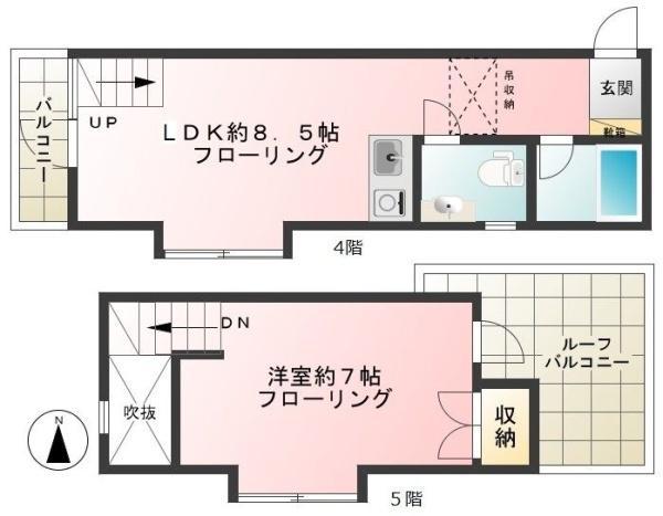 ペンパルU(1LDK/4階)の間取り写真
