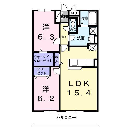 ラルゴエスパシオ(2LDK/3階)の間取り写真