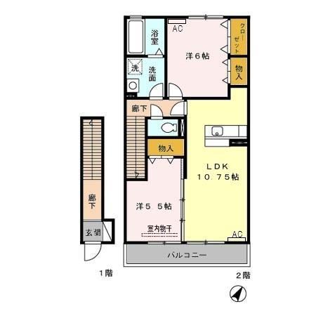 ローズコートT(2LDK/2階)の間取り写真