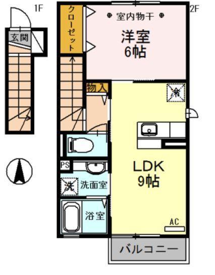 ソレイユ不動 B(1LDK/2階)の間取り写真