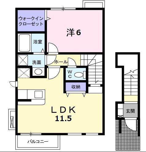 アップルン(1LDK/2階)の間取り写真