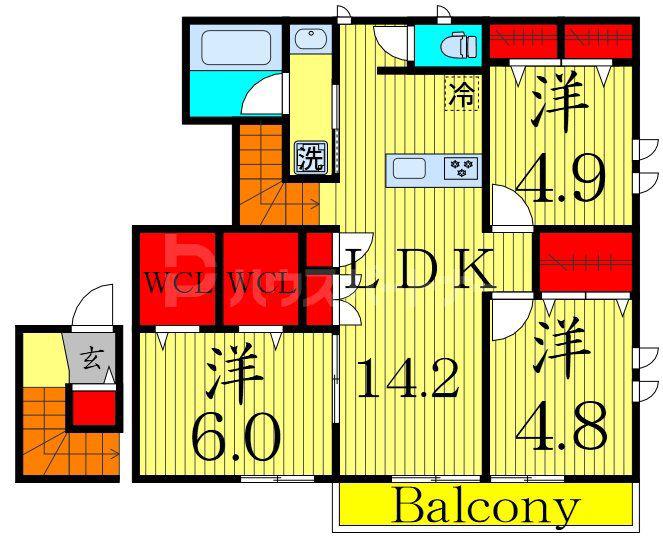 足立区鹿浜6丁目メゾン(3LDK/1階)の間取り写真