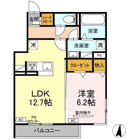 D-HILLS原島町(1LDK/2階)の間取り写真