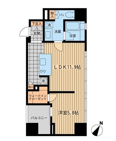 ウィルテラス勝どき(1LDK/5階)の間取り写真
