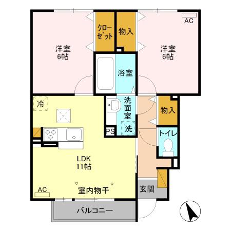 パセオ フロレスタ B(2LDK/2階)の間取り写真