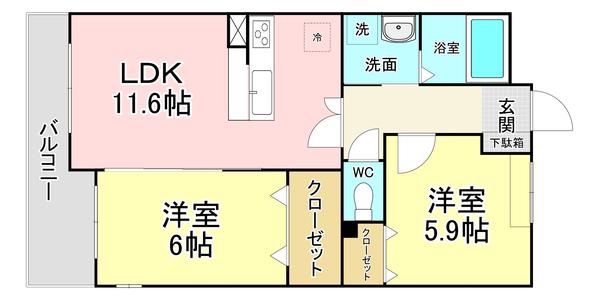 メディアパークIIIコクラ(2LDK/4階)の間取り写真