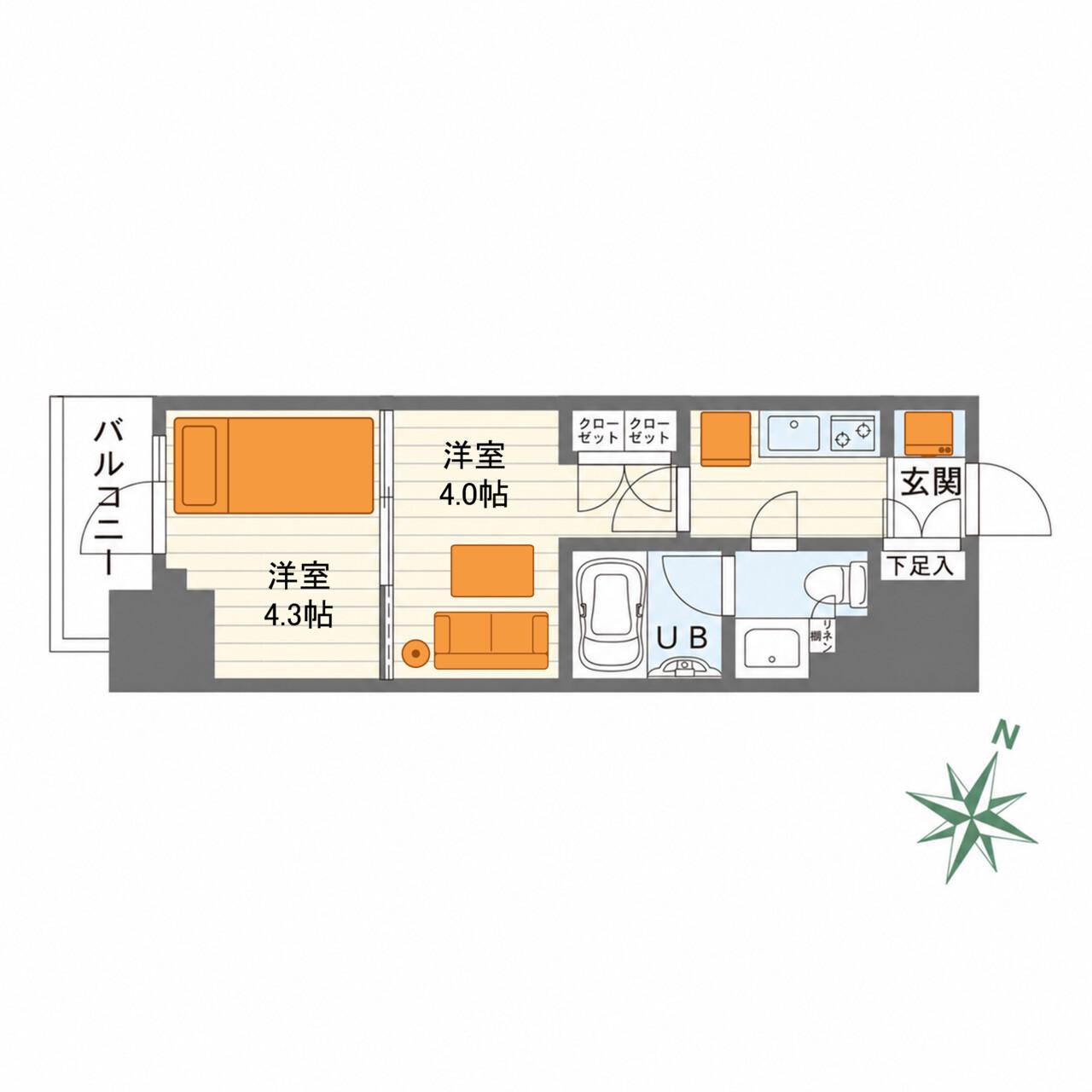プライムネクサス大鳥居 BELL COURT(1DK/4階)の間取り写真