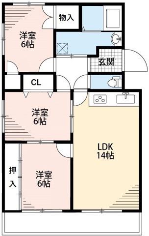 ドミールFUTABA B棟(3LDK/1階)の間取り写真