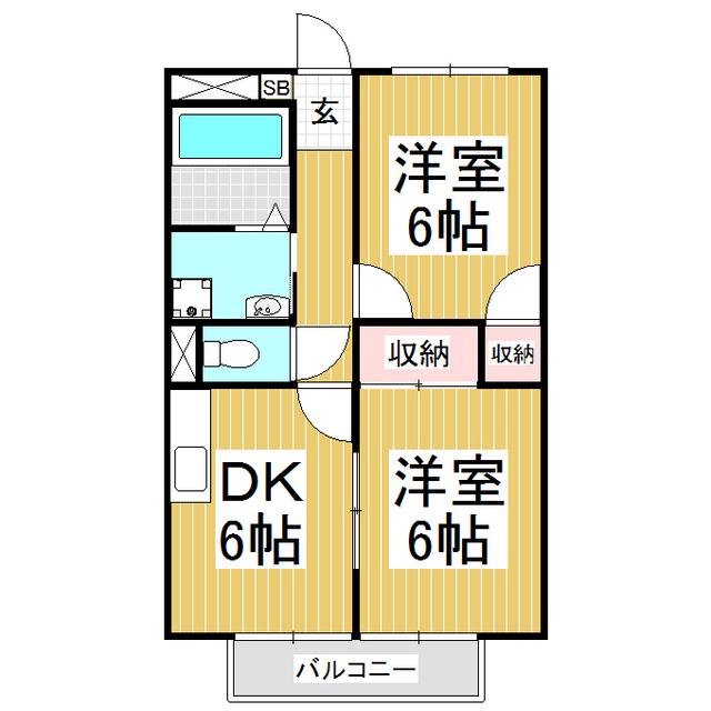 コンフォートサザン(2DK/1階)の間取り写真