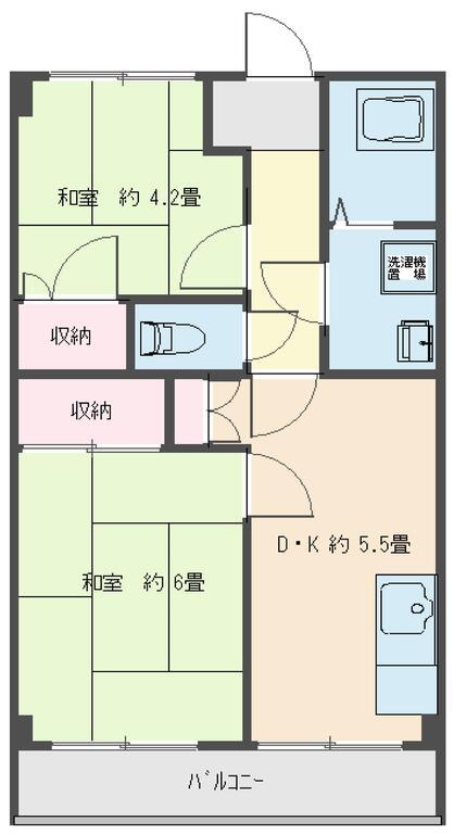 グリーンハイム城山(2DK/3階)の間取り写真