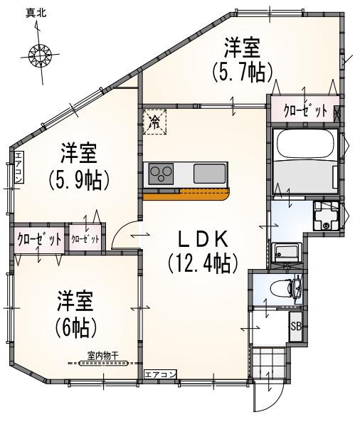 ウラレア(3LDK/1階)の間取り写真