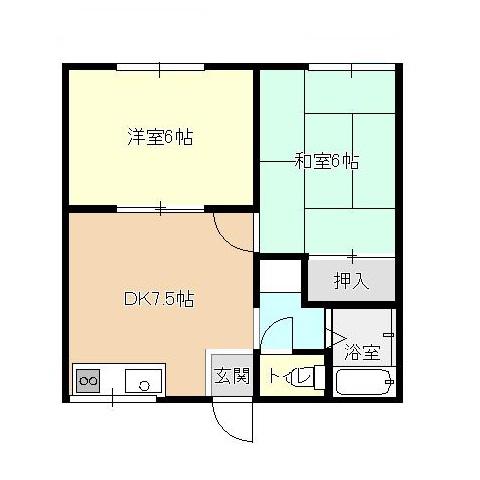 ビバライフとこなみA棟(2DK/1階)の間取り写真