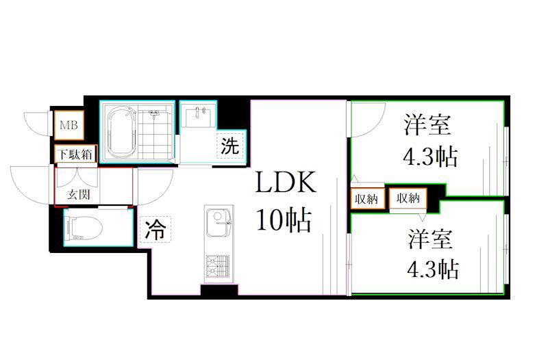 エルファーロ三鷹(2LDK/2階)の間取り写真