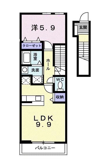 カサ・デル・ブリッサ(1LDK/2階)の間取り写真