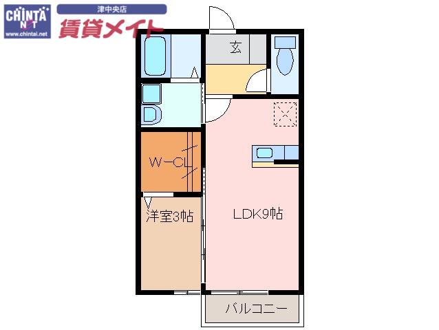 近鉄名古屋線 江戸橋駅 徒歩7分 2階建 築19年(1LDK/1階)の間取り写真