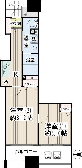 エクセル川崎ウエスト(2K/9階)の間取り写真