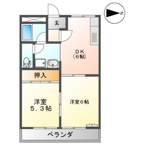 グリーンハウスB(2DK/2階)の間取り写真