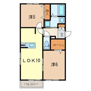 PURUDIA(2LDK/2階)の間取り写真