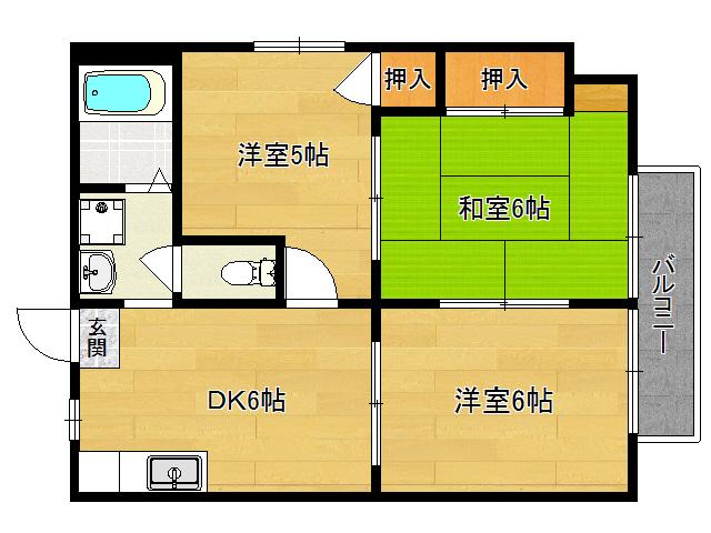 ヒカハイム宝ヶ池 A(3DK/2階)の間取り写真