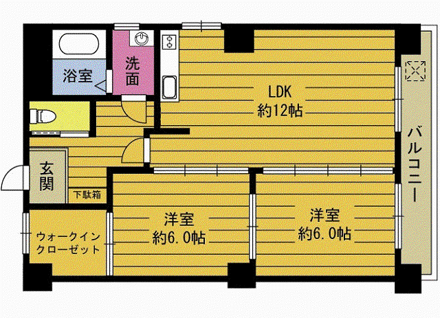 ヴィラ宮崎(2LDK/3階)の間取り写真