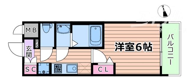 プレリス福島海老江 CORE FRONT(1K/2階)の間取り写真