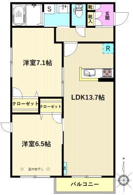 ベルモア(2LDK/2階)の間取り写真