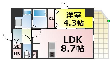 プレサンス難波クチュール(1LDK/2階)の間取り写真