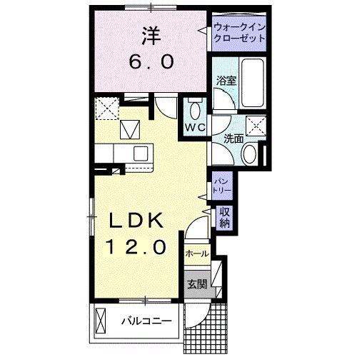 グリチネA(1LDK/1階)の間取り写真