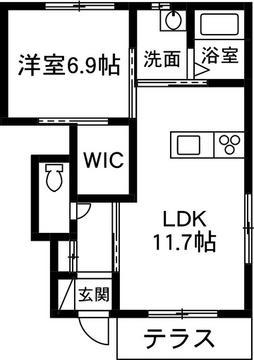 ラフィーネ A(1LDK/1階)の間取り写真