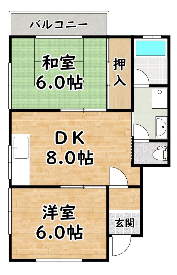 八木ハイツ(2DK/2階)の間取り写真