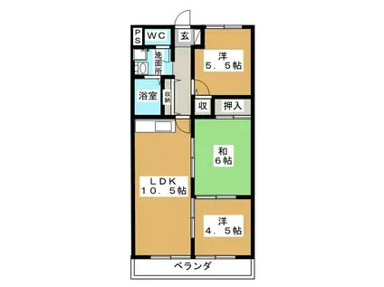 アーバンステイ森川B(3LDK/3階)の間取り写真