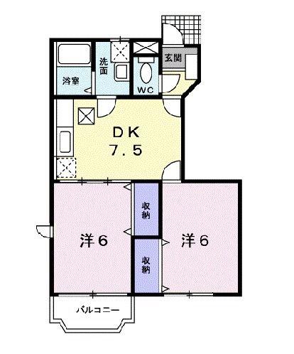 サンノーハイツ(2DK/1階)の間取り写真
