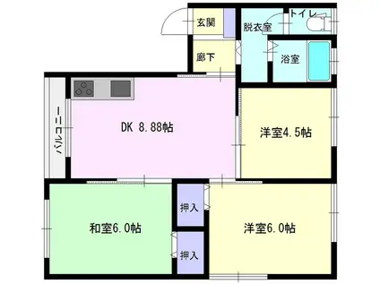 ヴィラージュ若竹(3DK/1階)の間取り写真