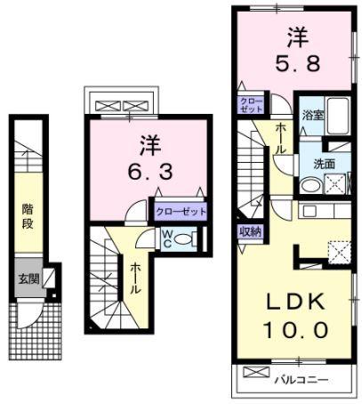 アマルフィ近江八幡I(2LDK/2階)の間取り写真