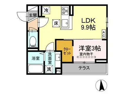 プランタン若里V(1LDK/1階)の間取り写真