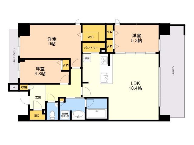 S-RESIDENCE百道AUREATE(3LDK/6階)の間取り写真