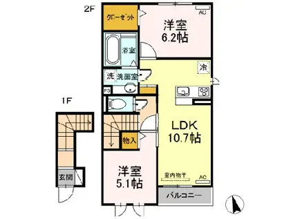パストラル ヴィブレ(2LDK/2階)の間取り写真