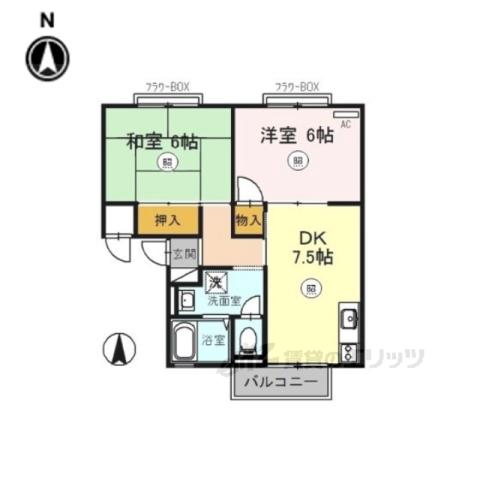 ホワイトヴィラ2番館(2DK/2階)の間取り写真