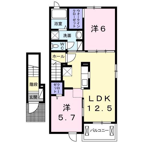 サニー・サイド(2LDK/2階)の間取り写真
