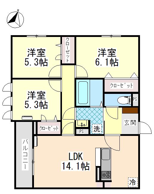 LA MAISON 高羽町(3LDK/2階)の間取り写真
