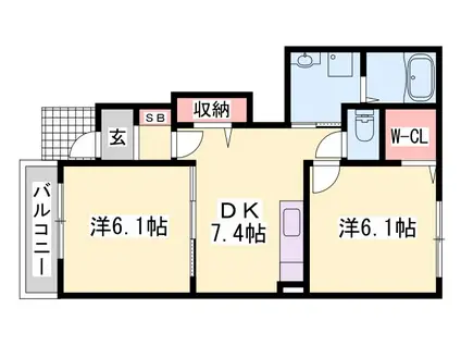 グランツ メゾンII(2DK/1階)の間取り写真