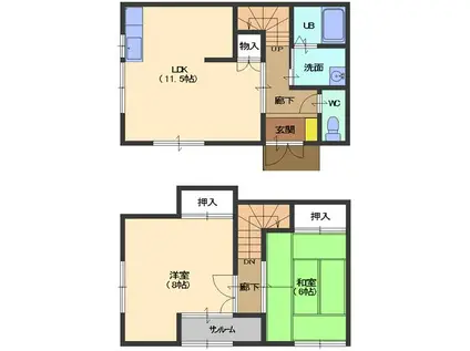 ハイム北都(2LDK/1階)の間取り写真