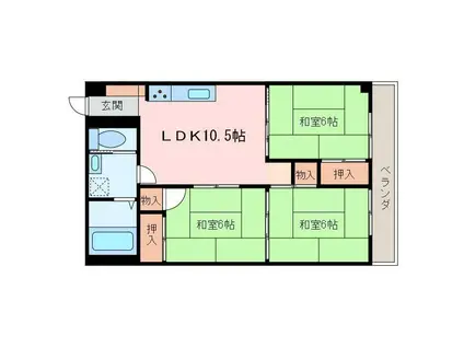 第七越智ハイツ(3LDK/1階)の間取り写真