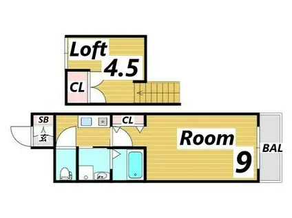 ベルフラワー山野井(1K/2階)の間取り写真