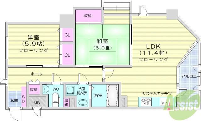 ライオンズマンション支倉(2LDK/2階)の間取り写真