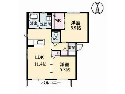 トワ アムール C棟(2LDK/2階)の間取り写真