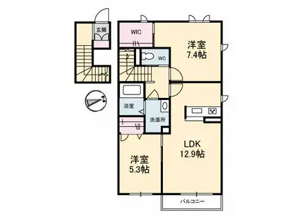 セレーナ B棟(2LDK/2階)の間取り写真