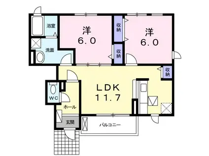 ラ・フランセB(2LDK/1階)の間取り写真